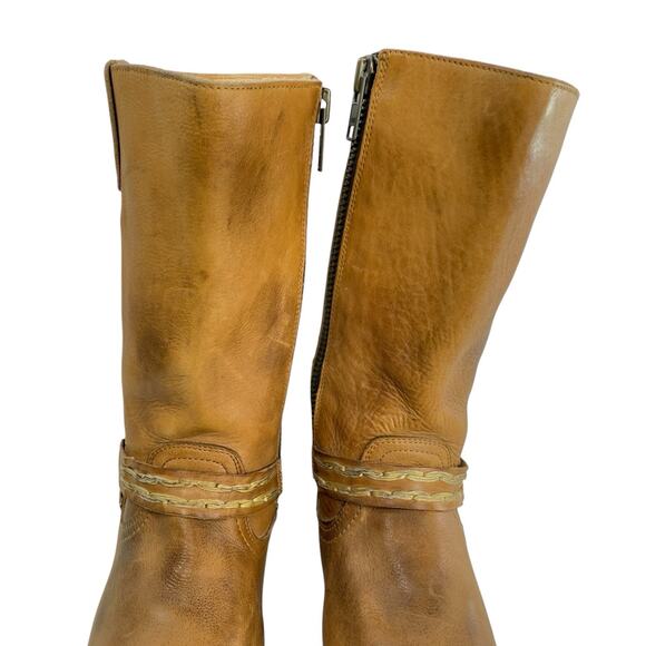 Bed Stu Harness Biker Western Moto Boots Tan Leather Distressed Women Size 10 - Picture 5 of 12